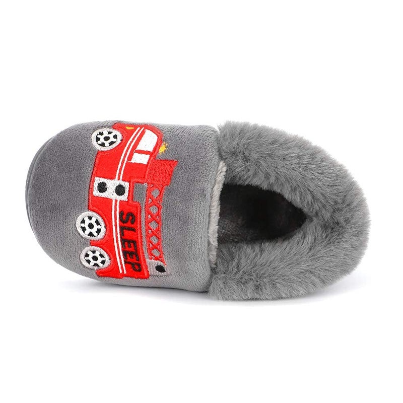 ESTAMICO Boys Girls Warm Slippers Cartoon Truck Kids Winter Indoor Household Shoes, Gray 7-8 Toddler - Image 4
